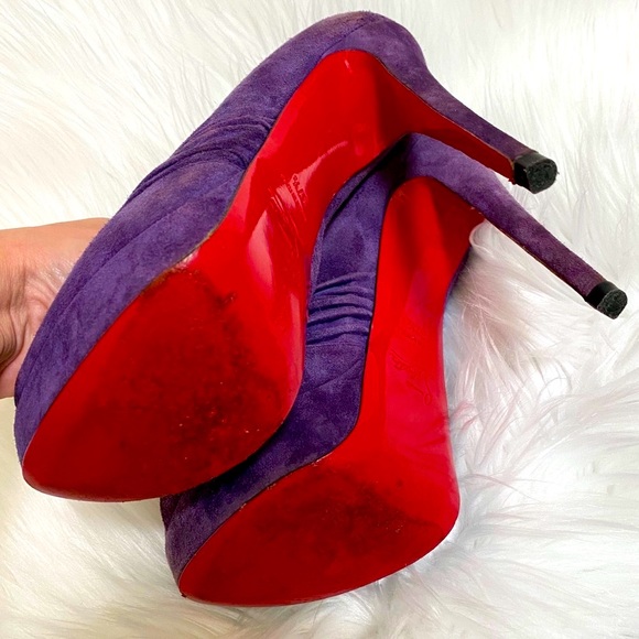 Christian Louboutin Peep Toe Suede Heels - Picture 6 of 8